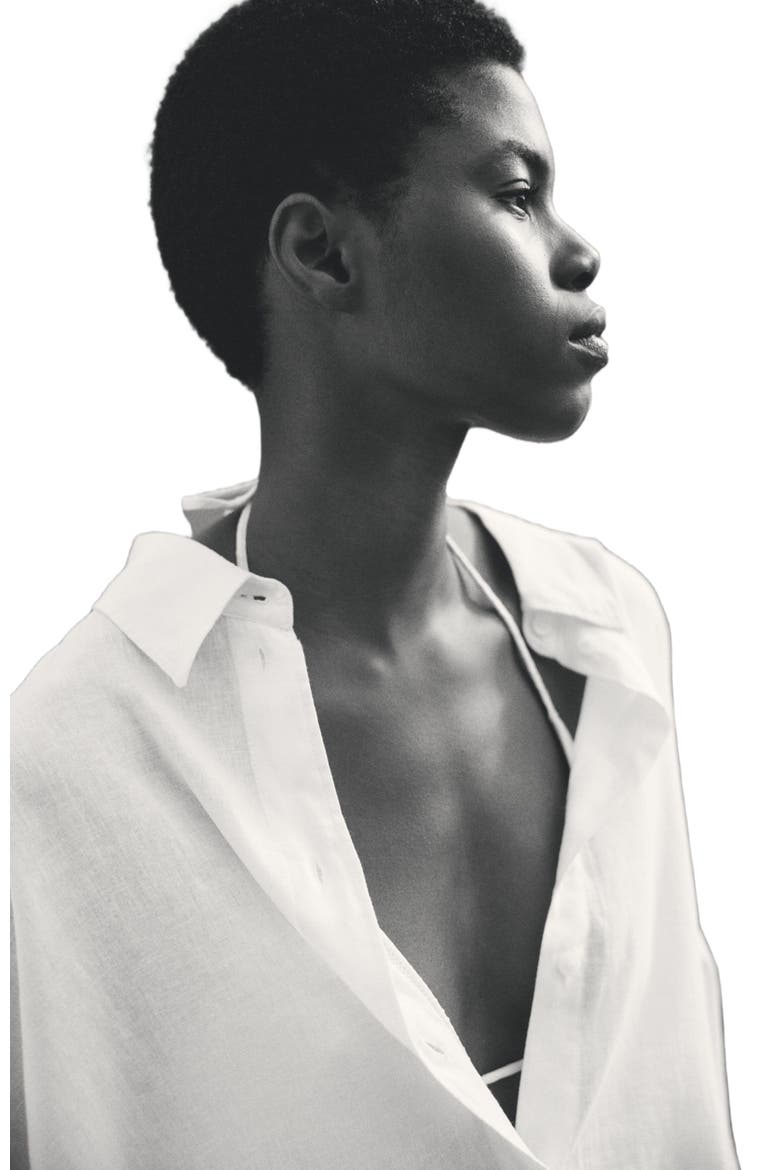 Dolman-sleeved Linen-blend Shirt, Alternate, color, White