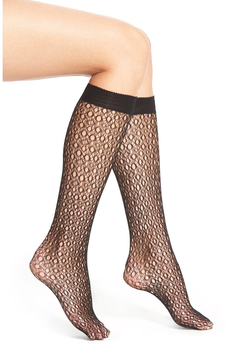 Open Weave Knee Socks, Main, color, BLACK