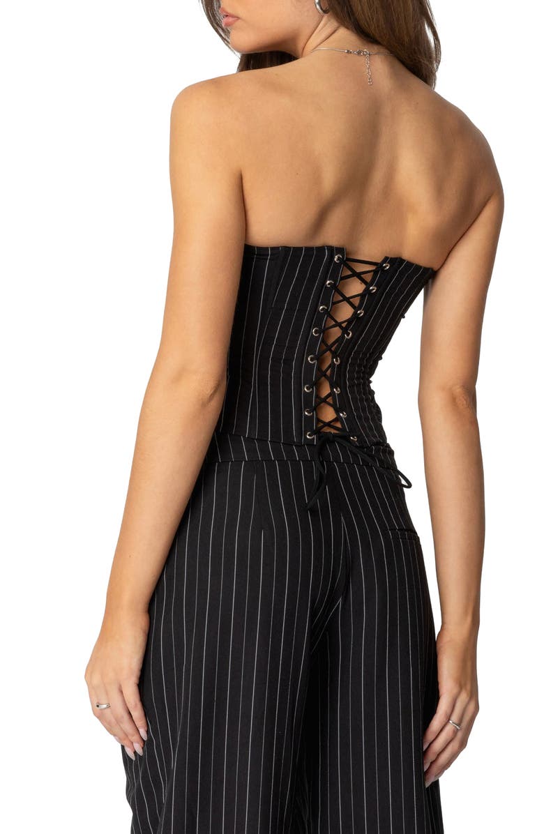 EDIKTED Aliza Strapless Pinstripe Corset Top, Alternate, color, Black-And-White