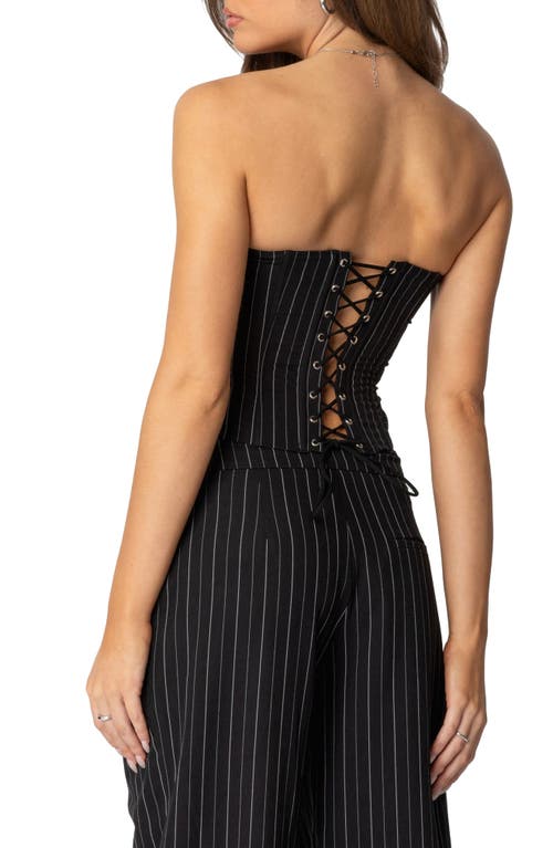 EDIKTED EDIKTED ALIZA STRAPLESS PINSTRIPE CORSET TOP