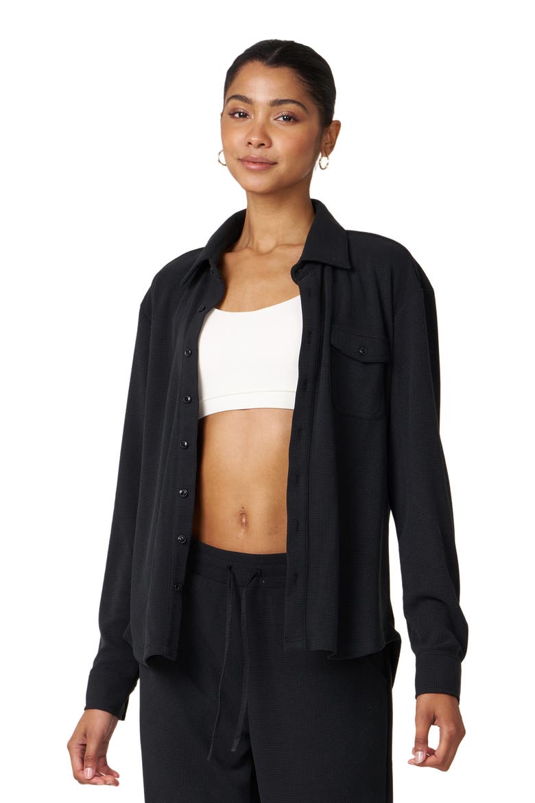Retreat Waffle Button Down Shirt, Main, color, Black