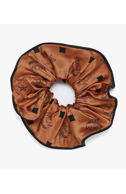 Mcm Monogram Print Silk Scrunchie In Cognac