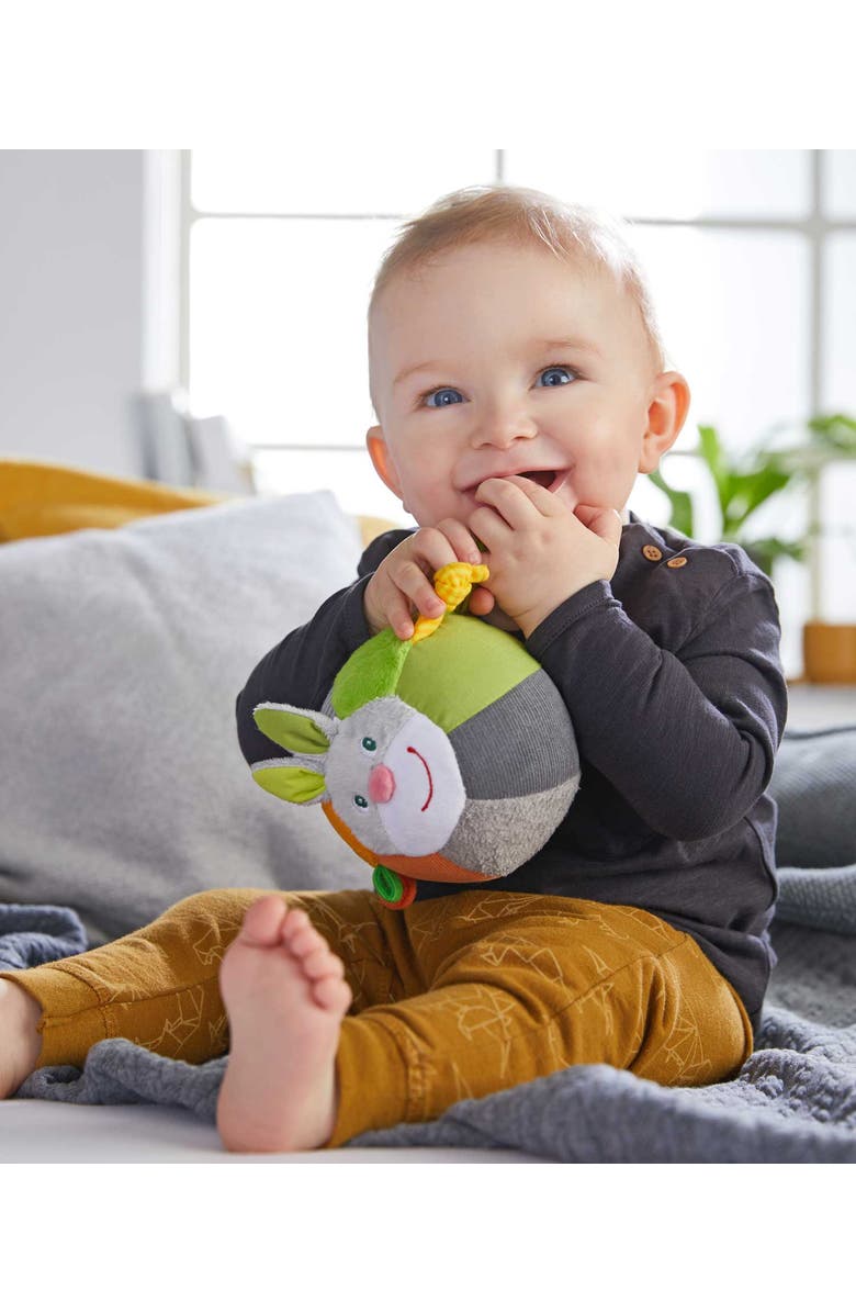 HABA Bunny Baby Ball Toy with Crinkle Ears and Rattle Rings, Alternate, color, Multi