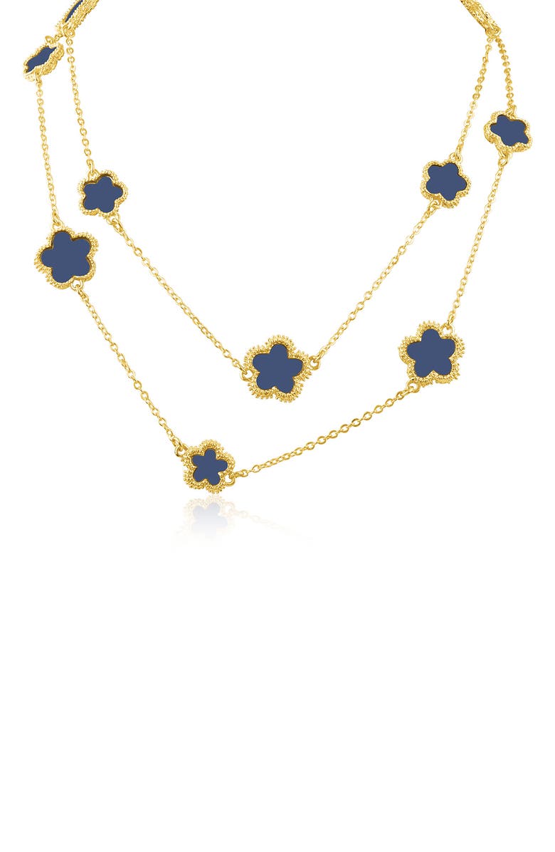 JARDIN Enamel Clover Station Long Necklace, Main, color, Navy/ Gold