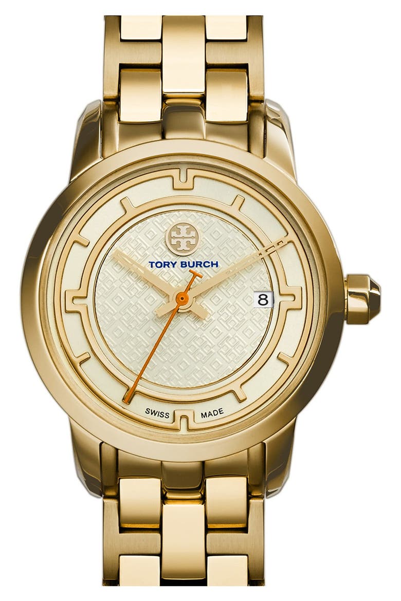 'Tory' Small Round Bracelet Watch, 28mm, Main, color, GOLD