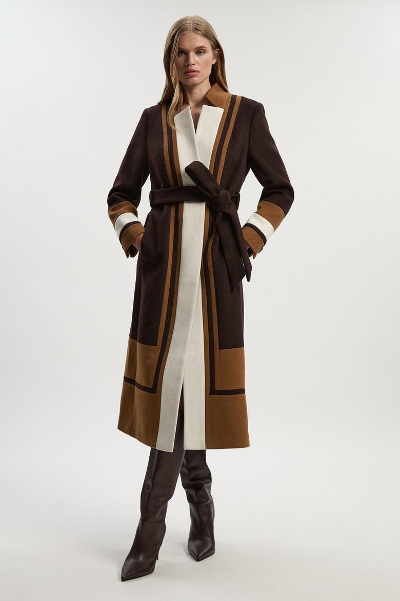 Brushed Wool Belted Midi Coat, Main, color, Chocolate