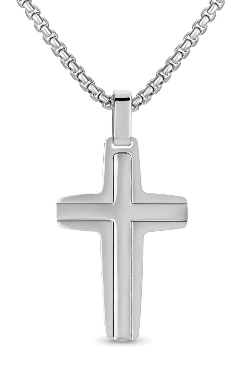 Men's Cross Pendant Necklace, Main, color, SILVER