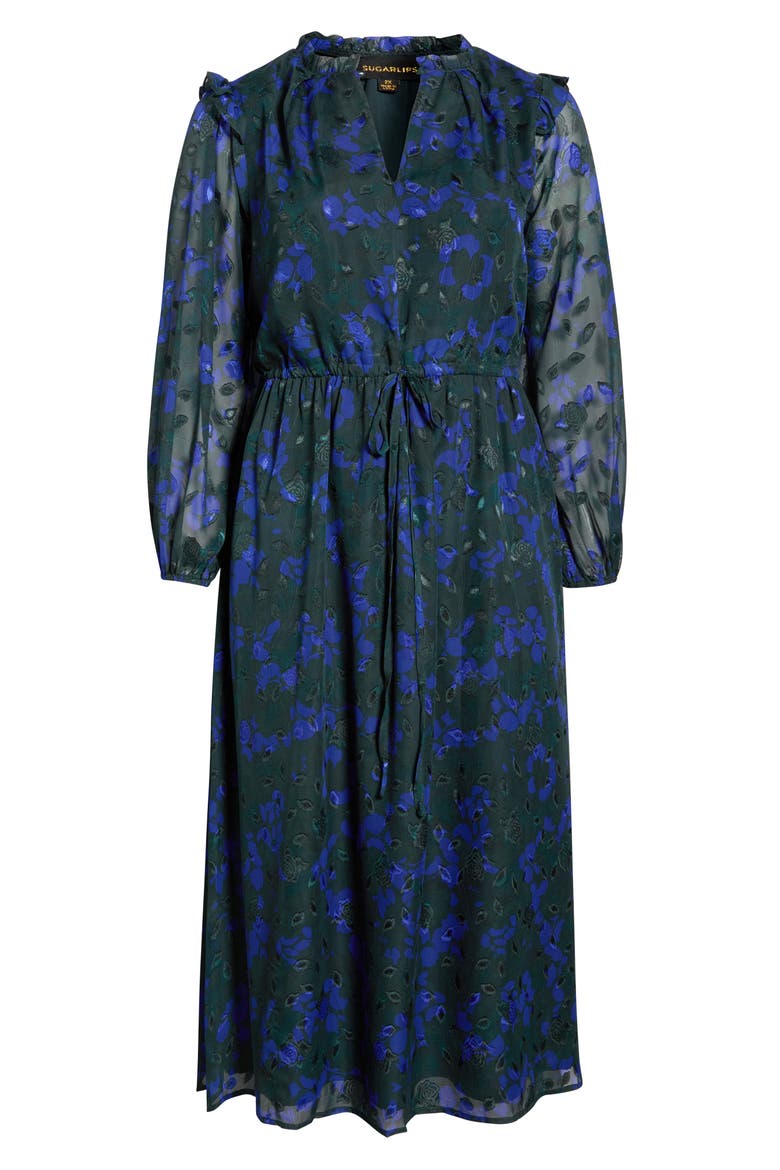 Sweetwater Floral Print Organza Dress, Alternate, color, EMERALD-BLUE