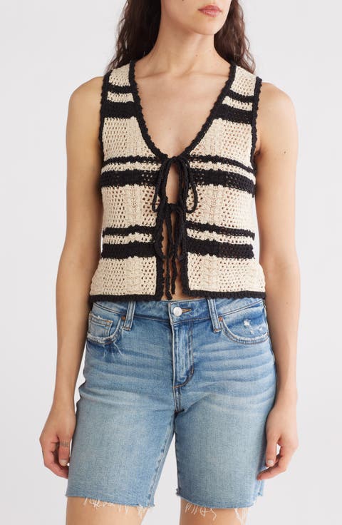 Tie Front Open Knit Top