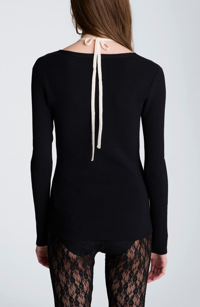 Kenneth Cole Layered Look Halter Cardigan, Alternate, color, Black/ Oyster