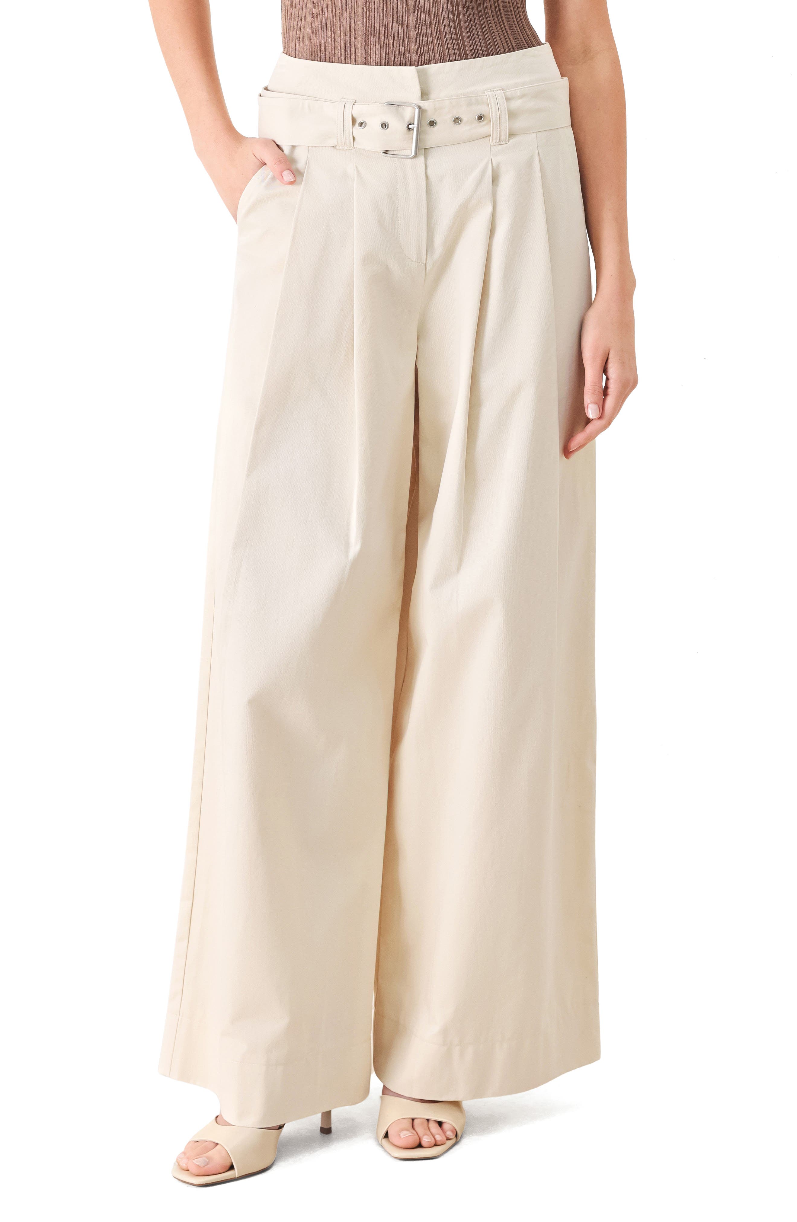 FREEMARKET Belted Wide Leg Cotton Pants