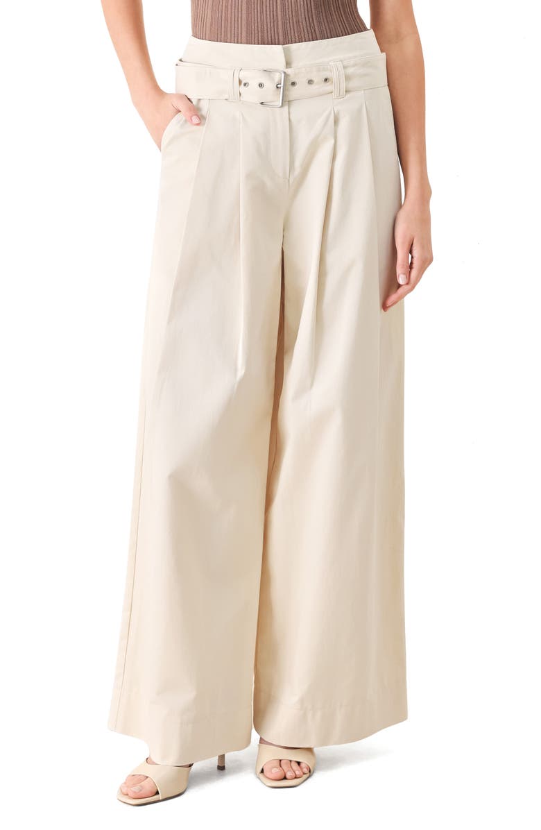 FREEMARKET Belted Wide Leg Cotton Pants, Main, color, Ecru