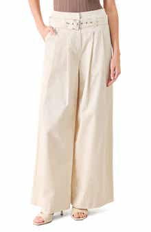 Belted Wide Leg Cotton Pants