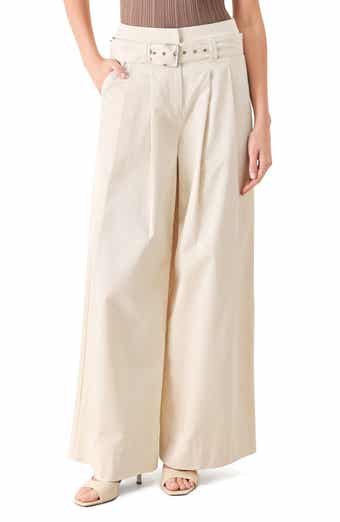 Belted Wide Leg Cotton Pants