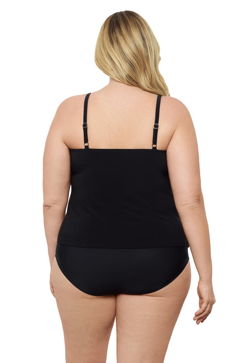 Aqua Green Triple Ruffle Tier Adjustable Tankini Swimsuit Top, Alternate, color, Black