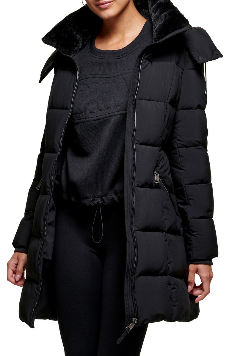 DKNY Walker Stretch Puffer Jacket with Faux Fur Lining, Main, color, 