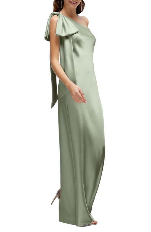 Shop After Six Bow Detail One-shoulder Stretch Satin Charmeuse Gown In Sage