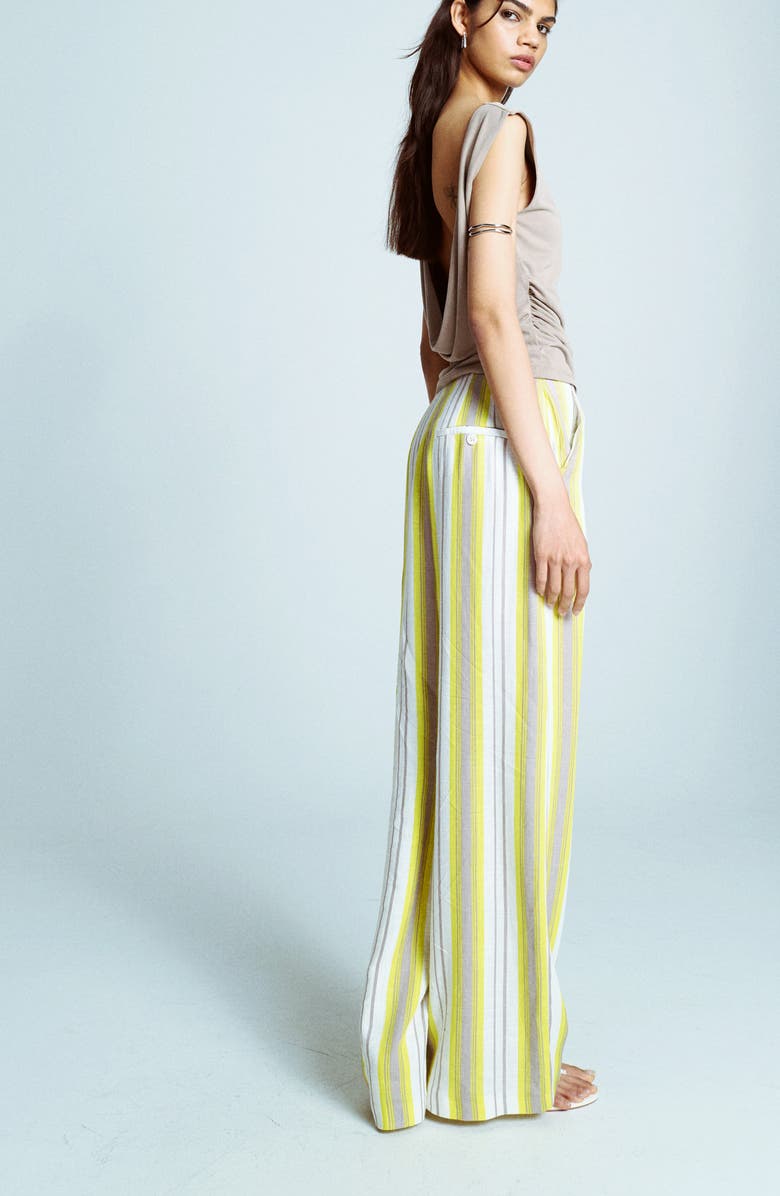 Topshop Stripe Wide Leg Slouch Pants, Alternate, color, White Multi