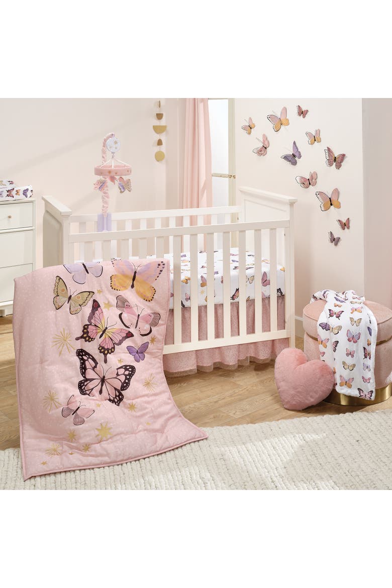 Butterfly Dreams Breathable 100% Cotton Fitted Baby Crib Sheet, Alternate, color, White Multi