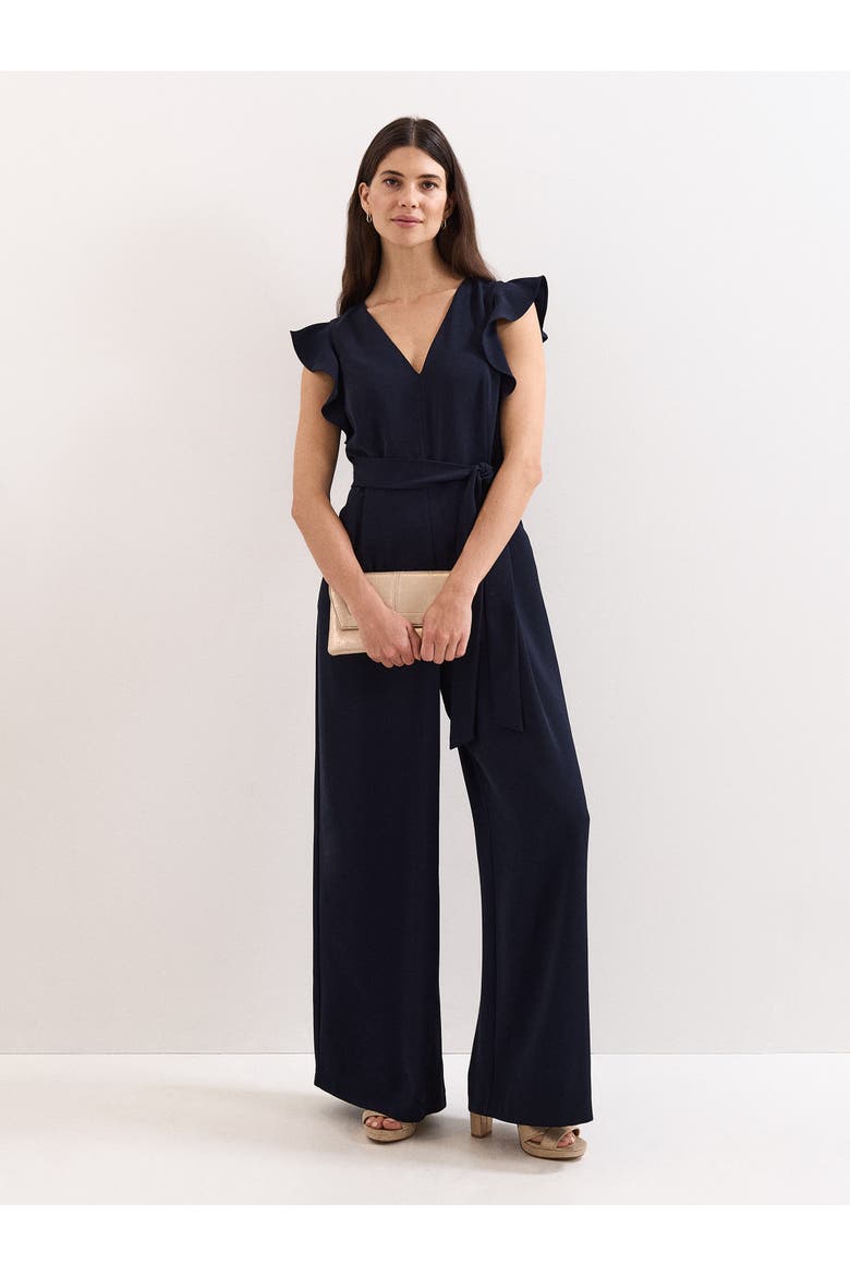 Kallie Frill V-Neck Jumpsuit, Main, color, Navy