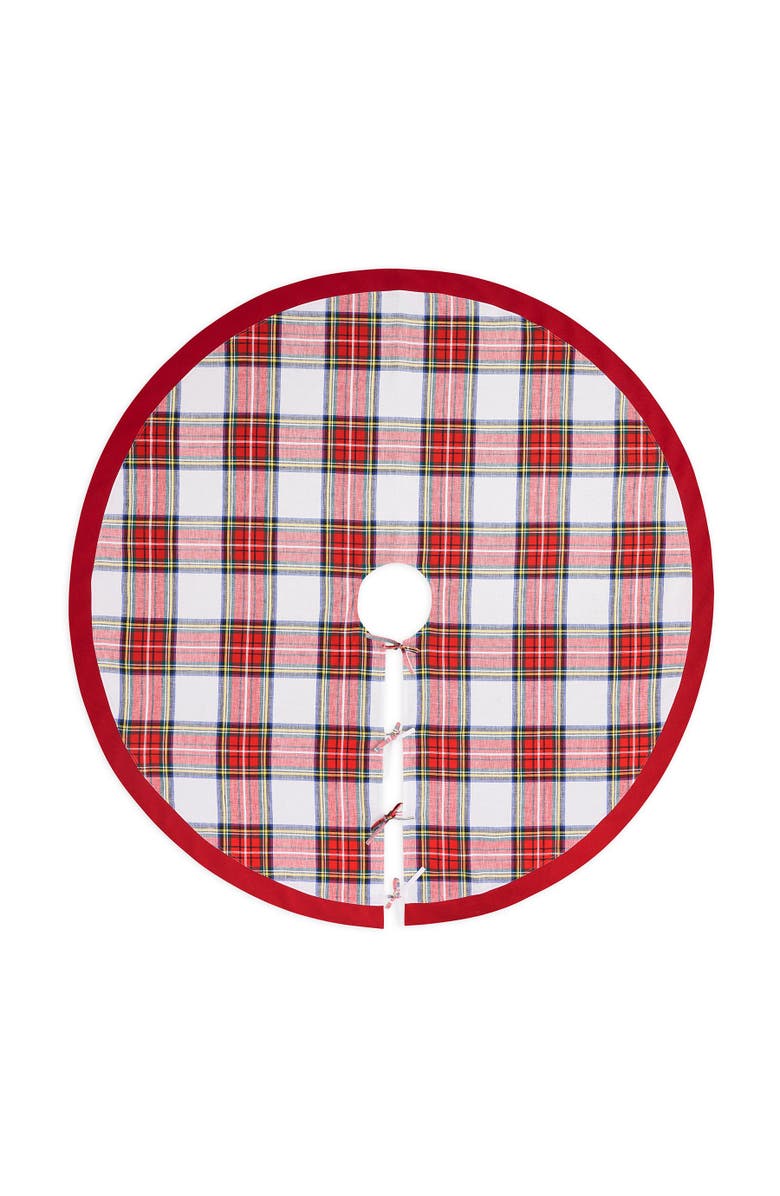 Solino Home Linen Tree Skirt - Plaid Linen Christmas Tree Skirt, Main, color, White Stewart Plaid