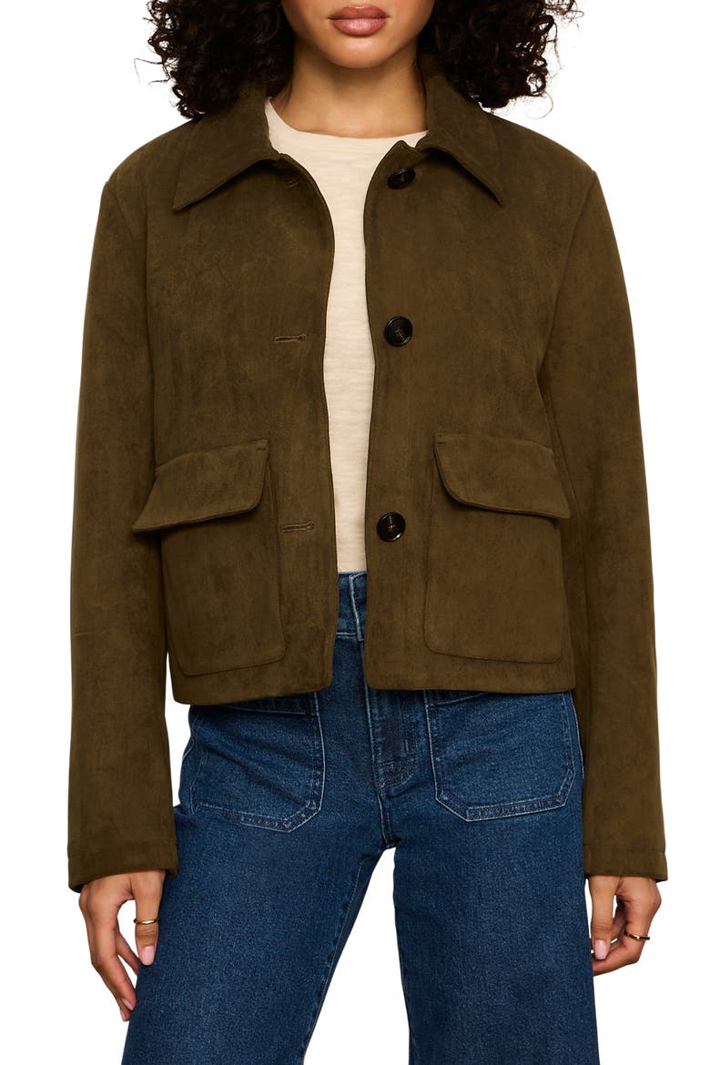 Avid Faux Suede Jacket, Main, color, LIGHT KALAMATA GREEN