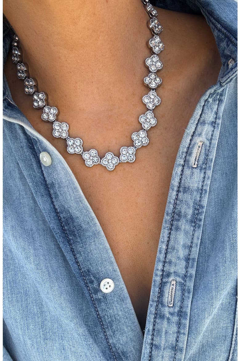 Crystal Clover Necklace, Alternate, color, SILVER