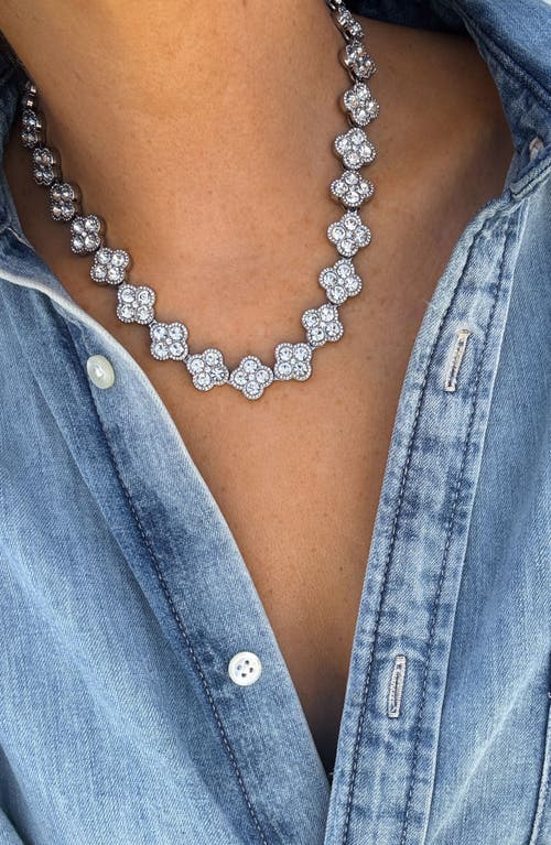 Adornia Silver Plated Crystal Clover Link Chain Necklace In Metallic