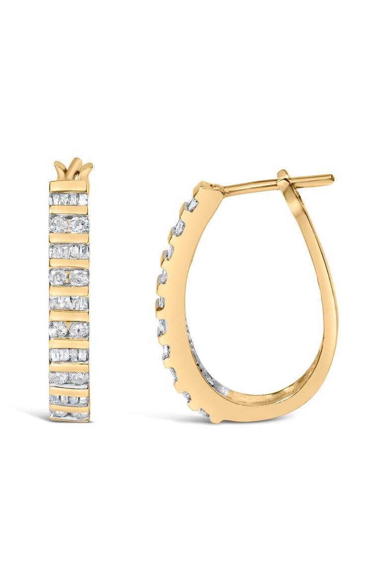 10K Gold 1.0 Cttw Alternating Diamond "U" Hoop Earrings, Alternate, color, Yellow