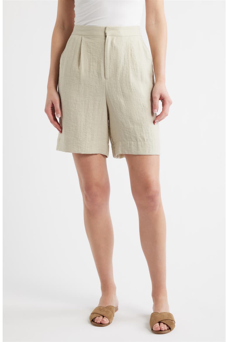 Pleat Front Bermuda Shorts, Main, color, OYSTER