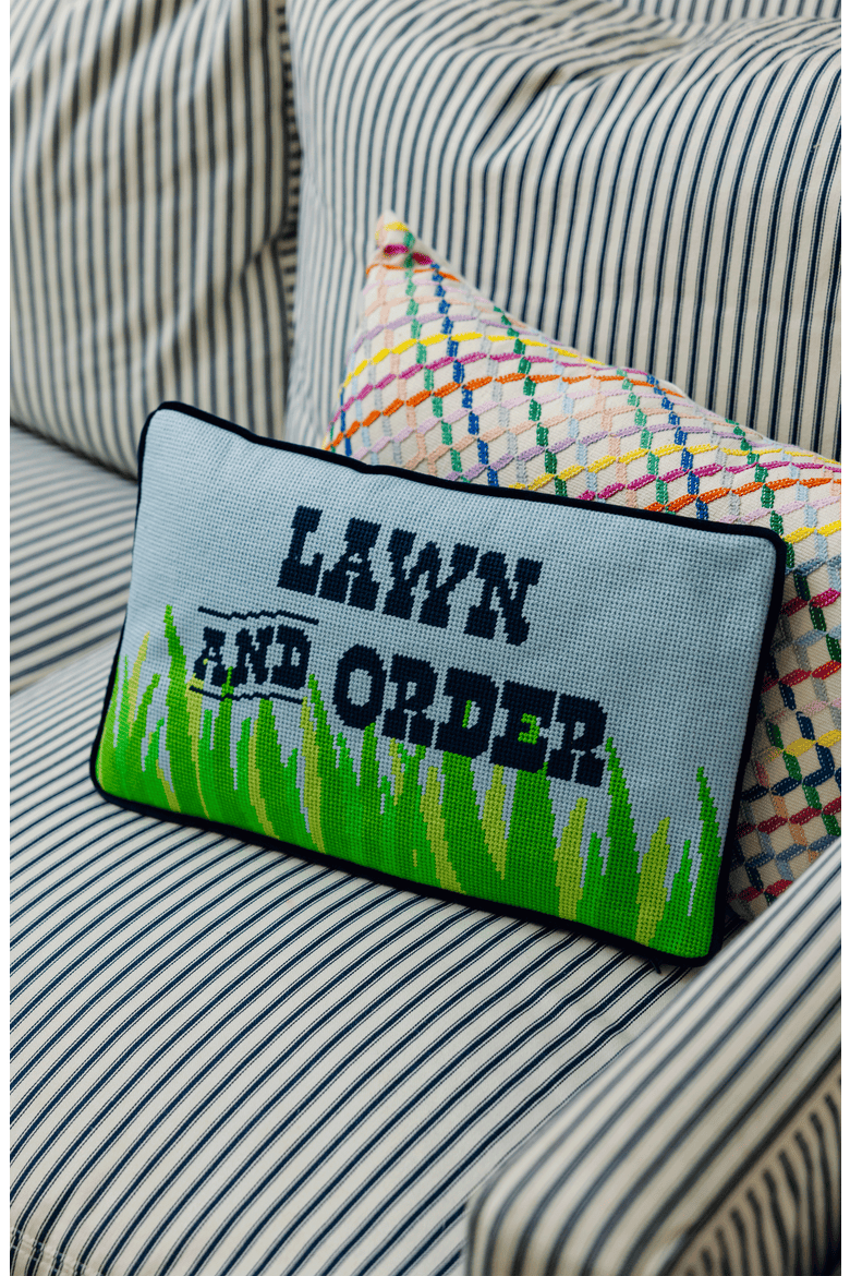Lawn & Order Needlepoint Pillow, Alternate, color, Lawn & Other