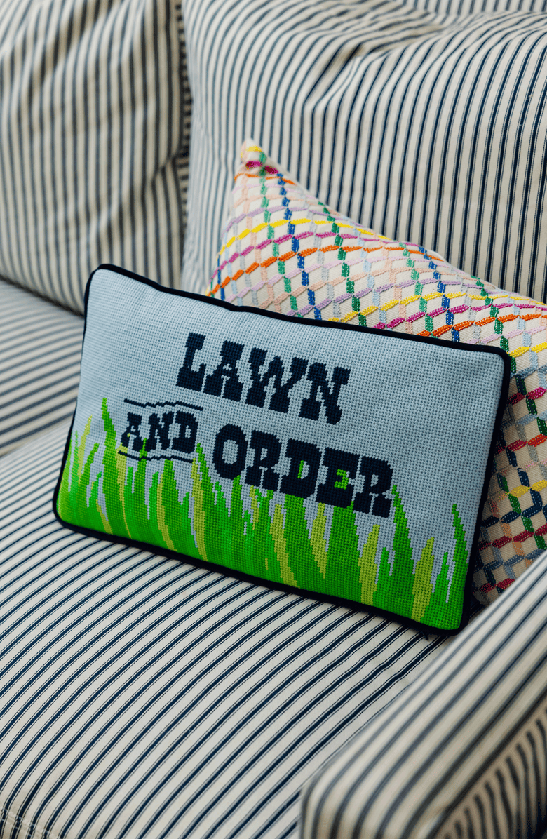 Furbish Studio Lawn & Order Needlepoint Pillow, Alternate, color, Lawn & Other