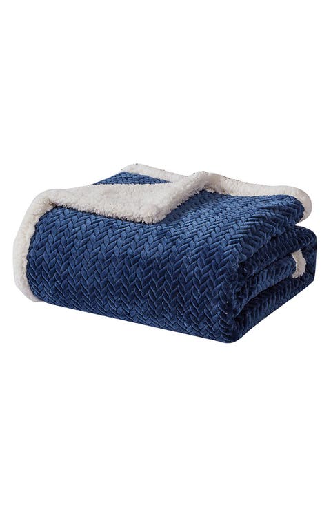 Faux Shearling Braided Reversible Throw Blanket