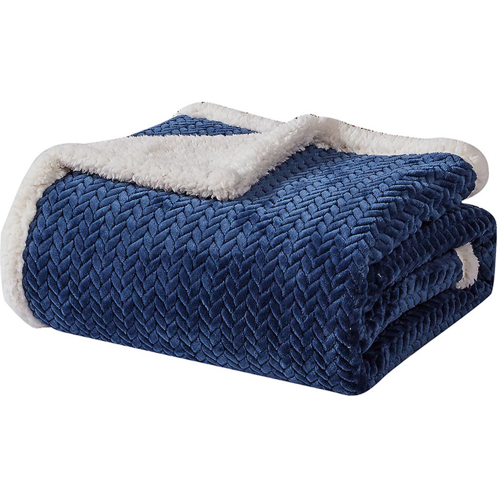 Luxury Home Faux Shearling Braided Reversible Throw Blanket In Blue