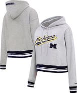 PRO STANDARD Women's Pro Standard Heather Gray Michigan Wolverines Script Tail Fleece Cropped Pullover Hoodie