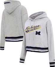 PRO STANDARD Women's Pro Standard Heather Gray Michigan Wolverines Script Tail Fleece Cropped Pullover Hoodie