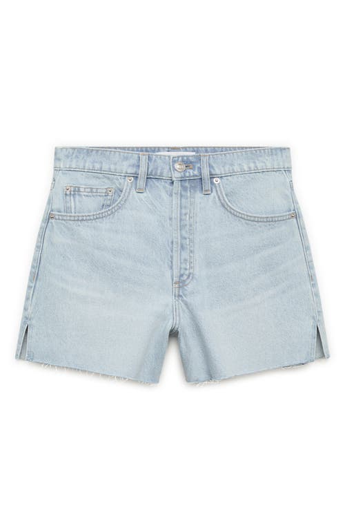 Mango Button Fly Fray Hem Denim Shorts In Blue