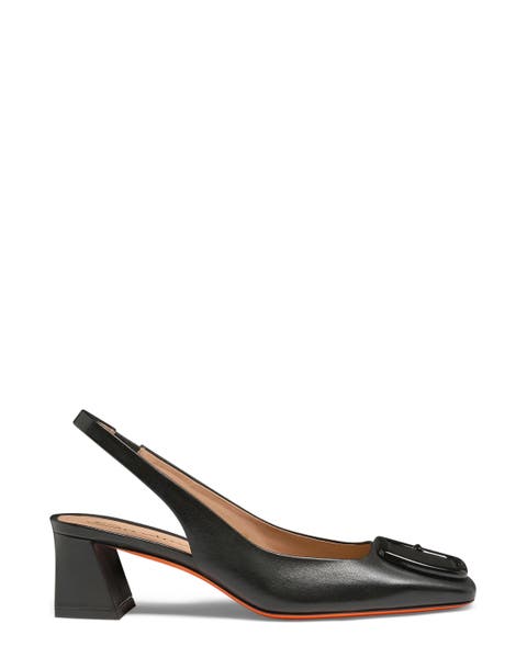Leather mid-heel slingback