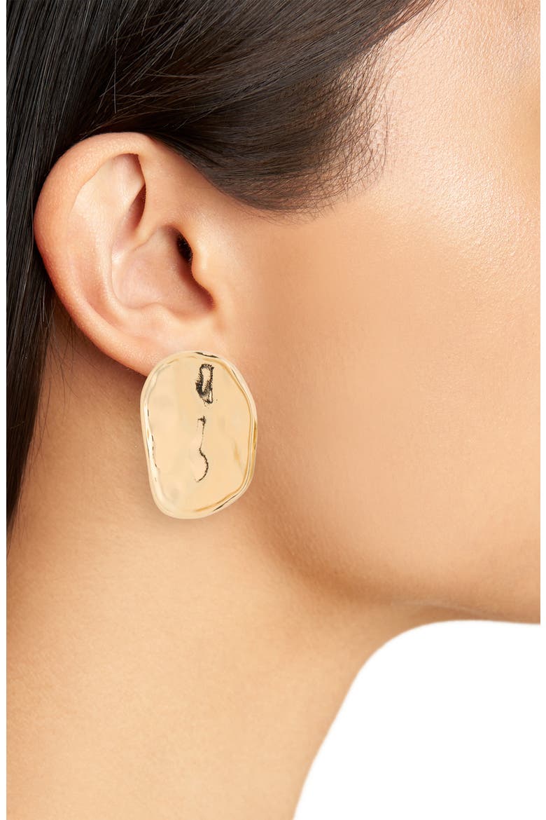 Molten Button Stud Earrings, Alternate, color, GOLD