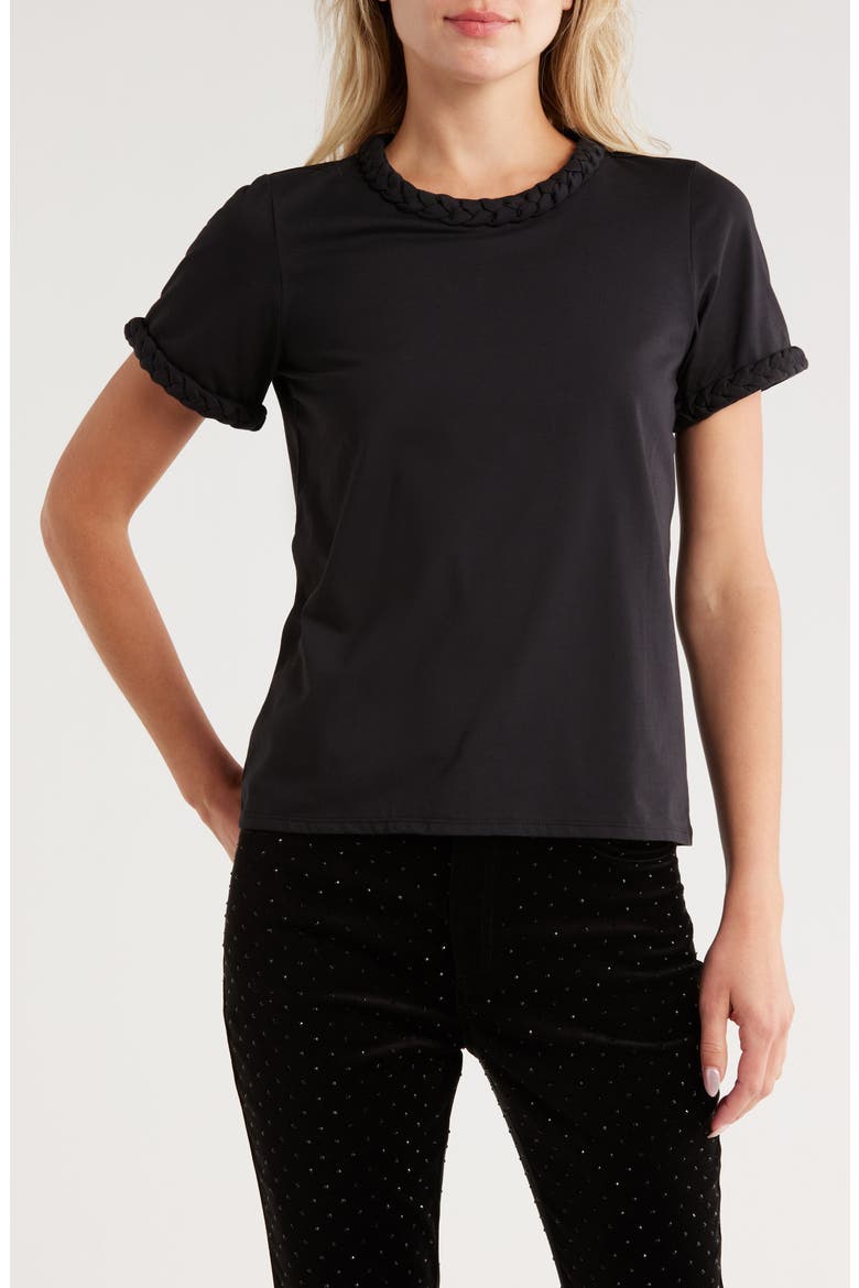 Braided Trim T-Shirt, Main, color, BLACK