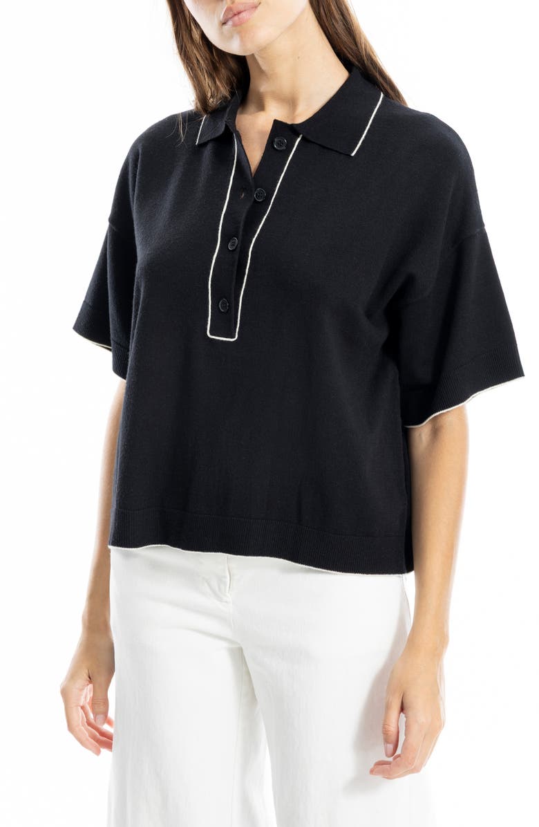 MAX STUDIO Boxy Polo Sweater, Alternate, color, Black/ Ivory