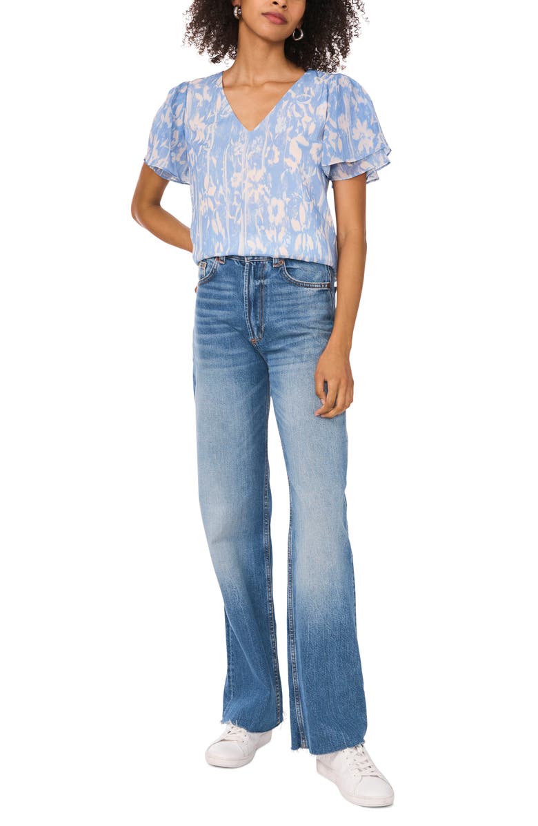 Vince Camuto Tulip Sleeve Top, Alternate, color, Lake Breeze