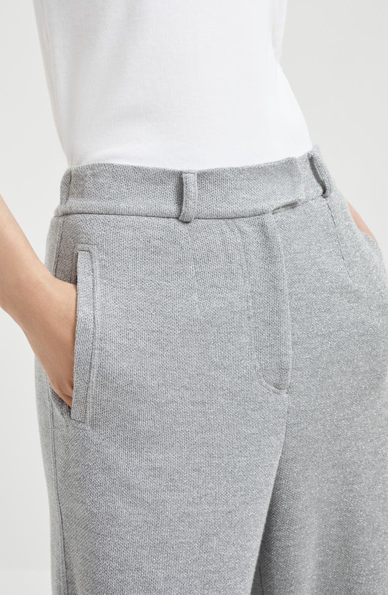 Brunello Cucinelli Sparkling piqué trousers, Alternate, color, Silver