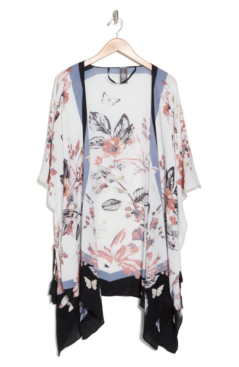 Vince Camuto Lily Botanical Ruana, Alternate, color, Black Neutral