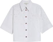 Lafayette 148 New York Eyelet Organic Cotton Poplin Crop Button-Up Shirt