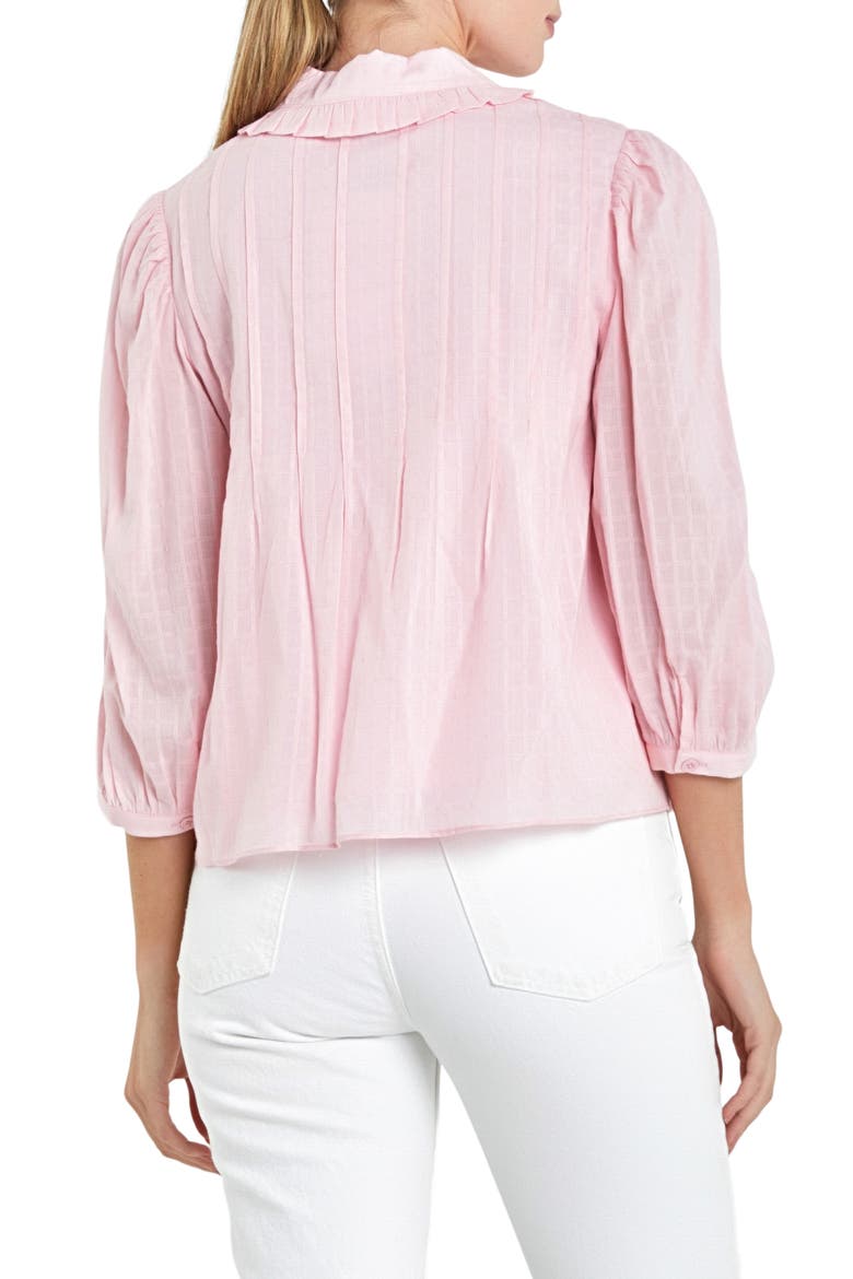 Ruffle Collar Cotton Blend Button-Up Shirt, Alternate, color, PINK