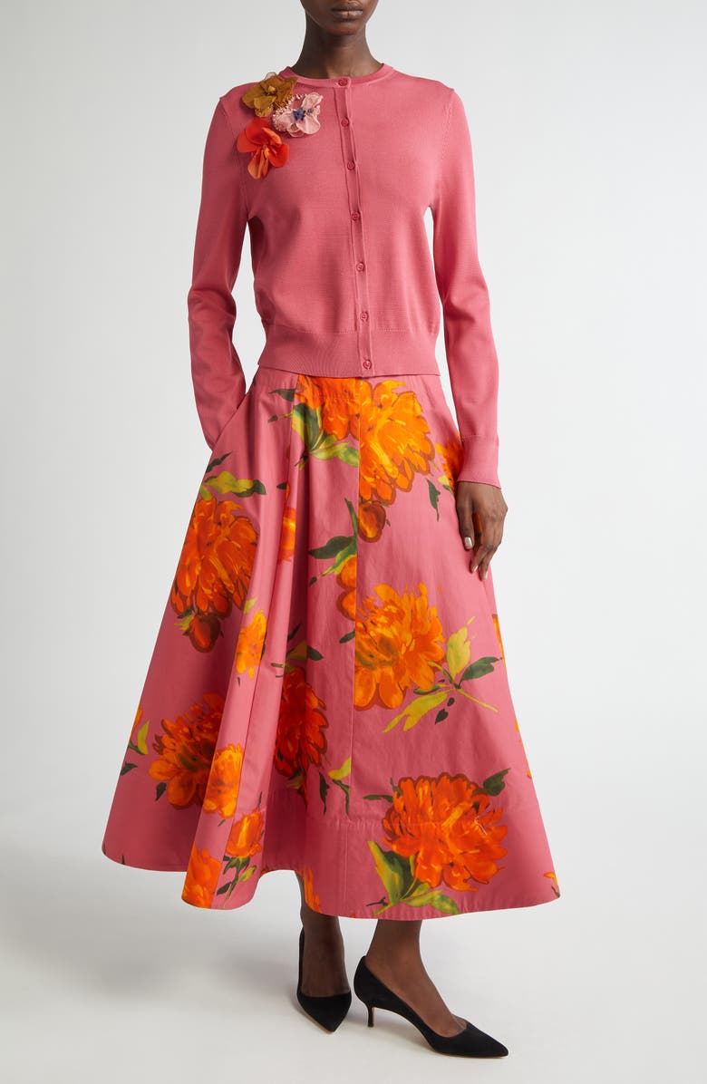 Lela Rose Floral Appliqué Cardigan, Alternate, color, Berry