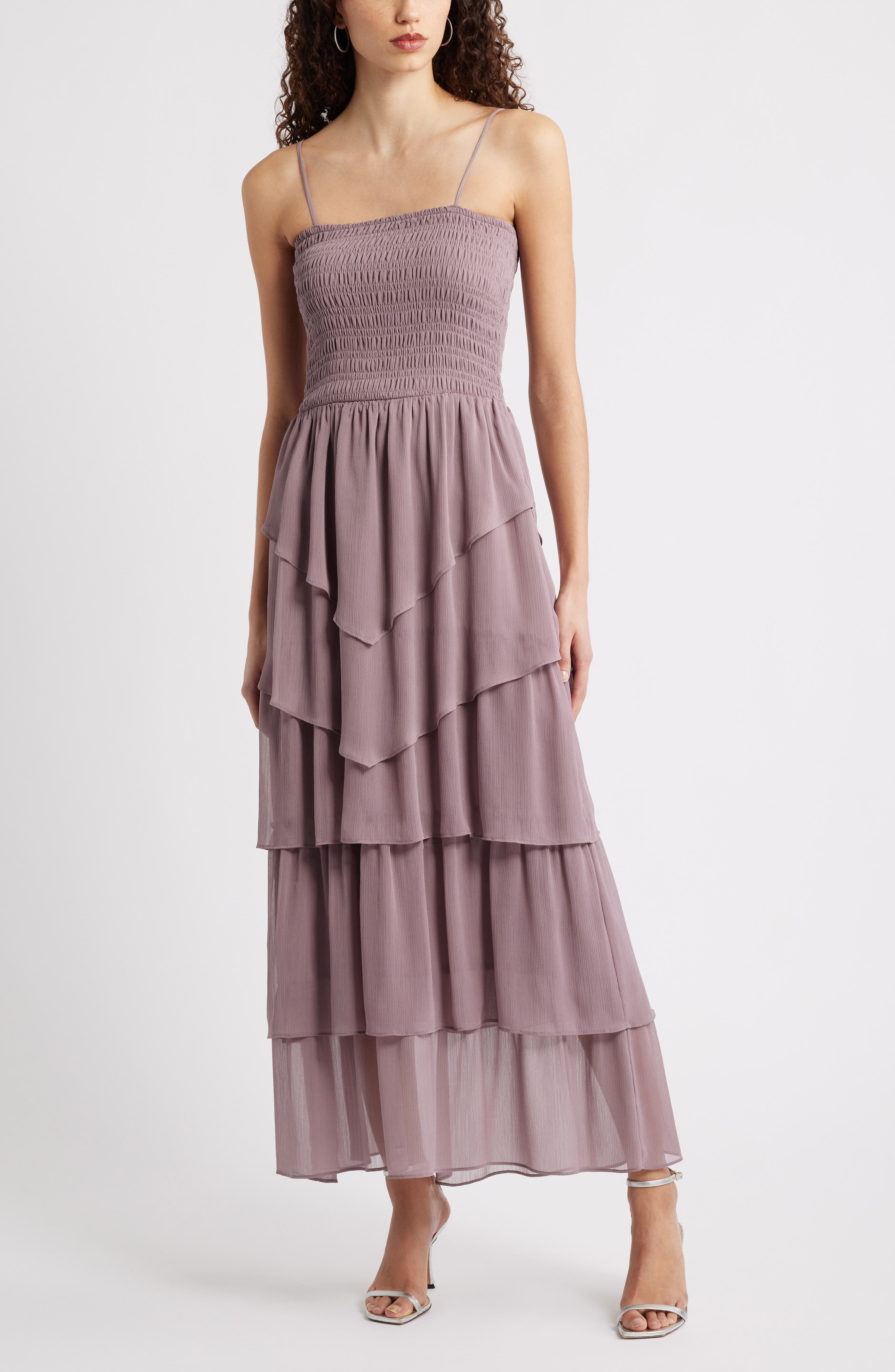 Tiered Ruffle Chiffon Cape Dress - image 2
