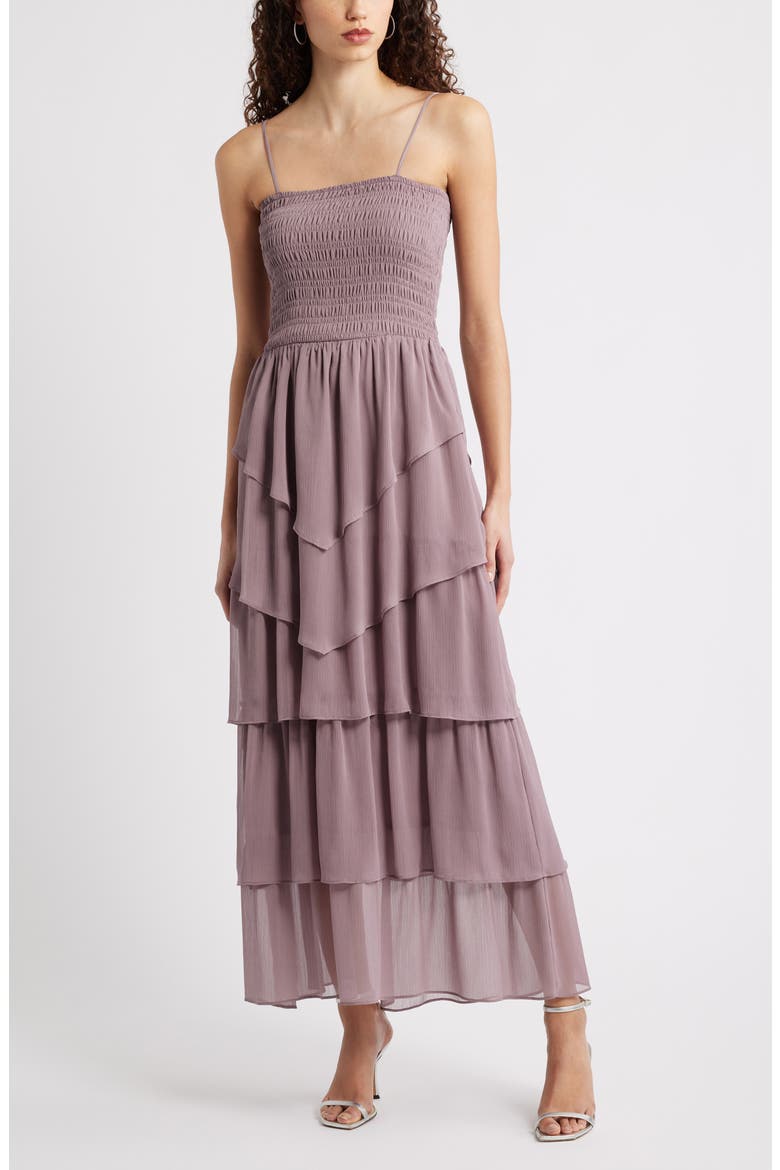 Tiered Ruffle Chiffon Cape Dress, Alternate, color, MAUVE