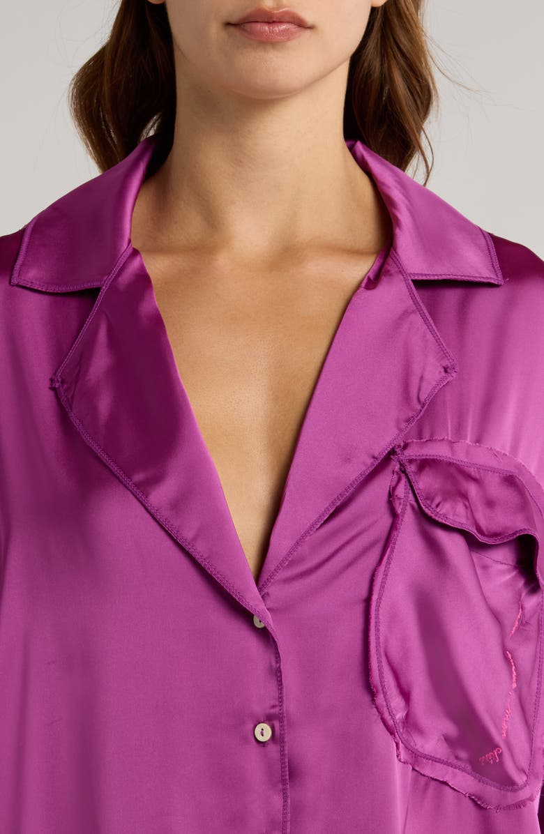 Free People Like Honey Long-Sleeve Satin Pajama Shirt, Alternate, color, Vivid Viola